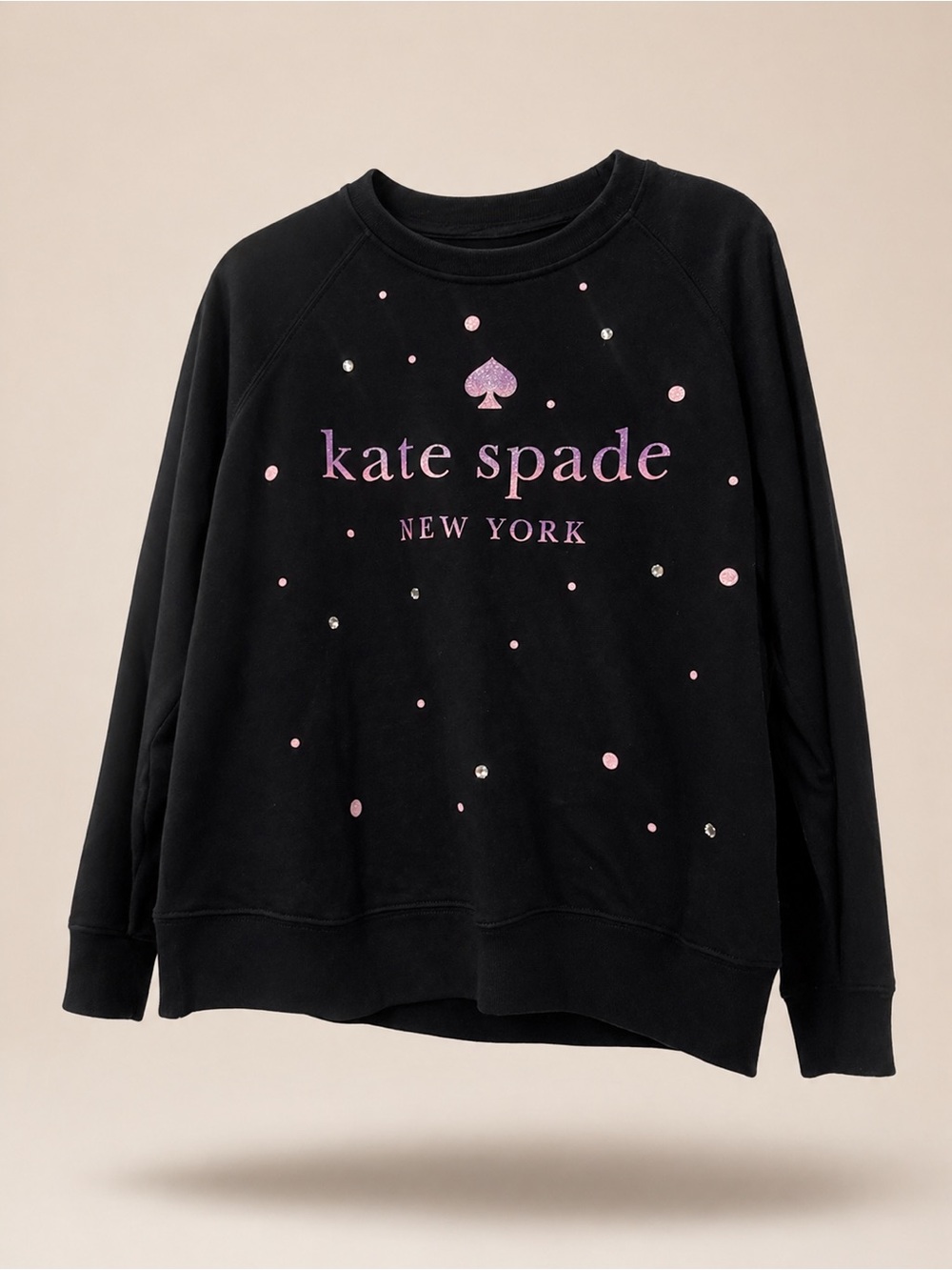 kate spade Black Sweatshirt with Pink Logo and Sparkle Accents